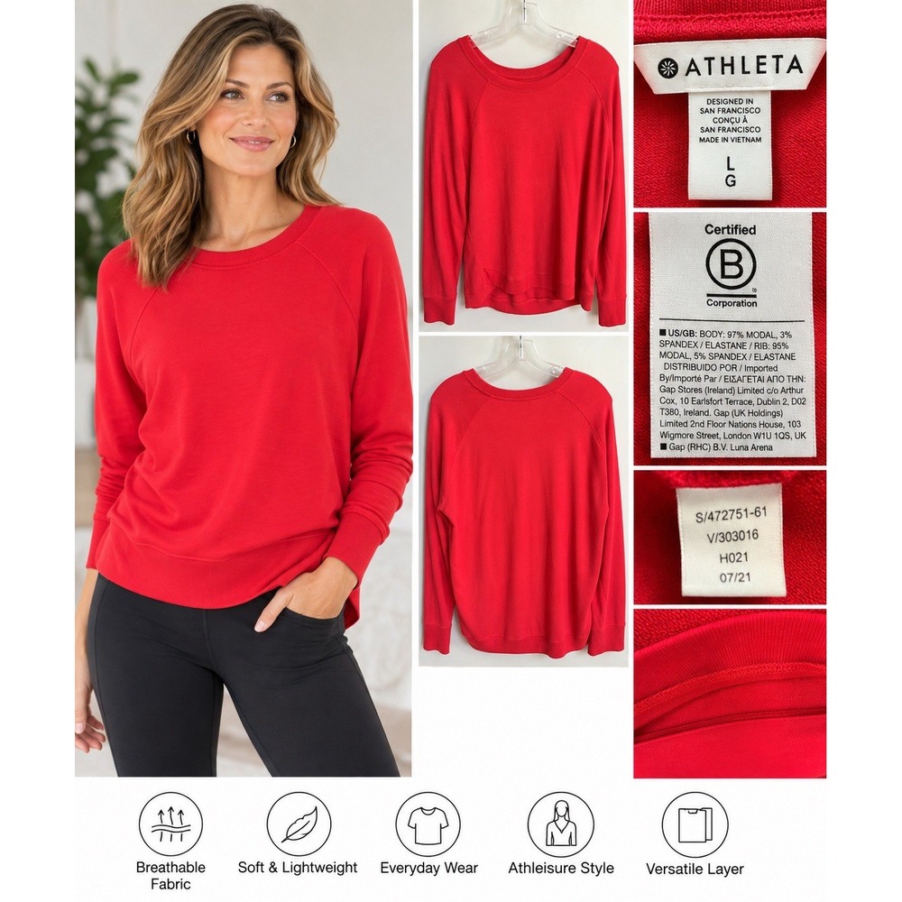 Athleta Sweatshirt Womens Large Gray Pullover Mindset Lightweight Stretch
